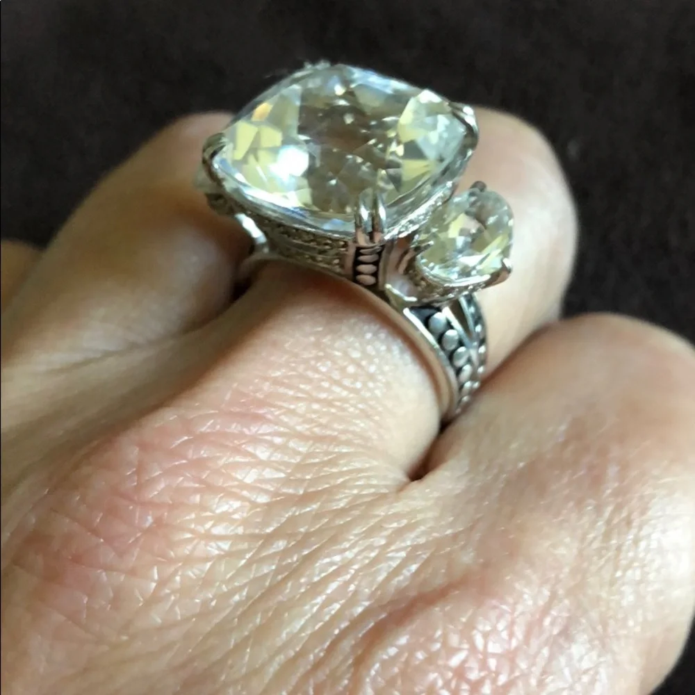 John Hardy Silver-Tone Ring with Clear Stones - Picture 4 of 8